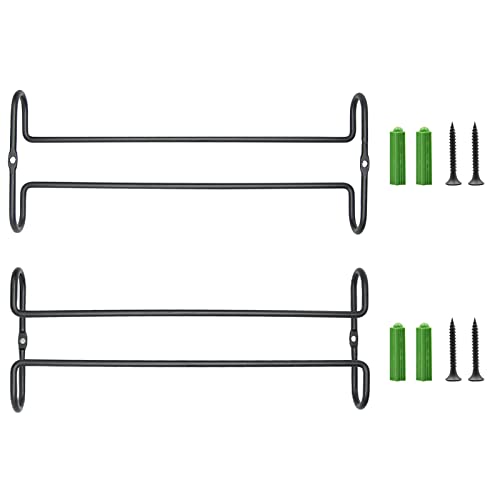 10 Inch Wine Glass Rack Under Cabinet Shelf Stemware Storage Hanging Hanger Organizer Glasses Holder with Drying Under Counter Metal for Kitchen and Bar Set of 2 Black (2 Count)