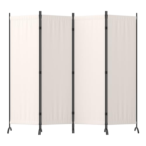 Room Divider 4 Panel Folding Screen Portable Wall with 5 Curved Metal Feet Partition Room Dividers