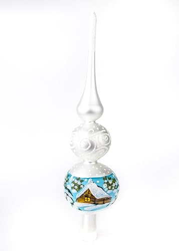 15 Inch Silver Spitz Glass Christmas Tree Topper Mouth Blown by Polish Artisans and Hand Decorated with Gold and Silver Embellishments Made in Poland