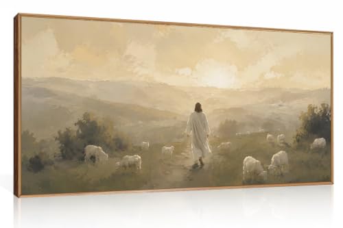 Vintage Jesus Lamb Framed Canvas Wall Art
