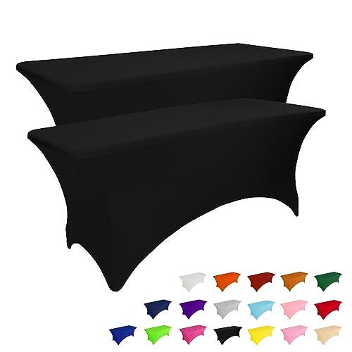2 Pack 4FT Black Table Cloth for Rectangular Spandex Table Cover (2 Count)