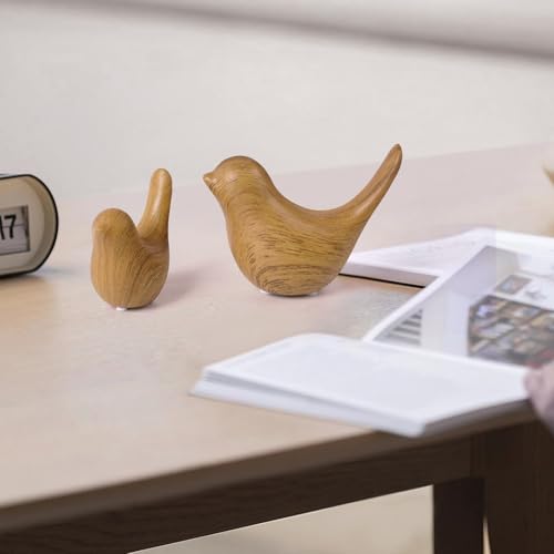 Wood Look Ceramic Birds Statues Home Decor Modern Style Decorative Ornaments for Living Room (2 Count)