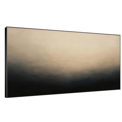36"x72" Extra Large Framed Wall Art Soft Cream and Dark Abstract Landscape Illustration for Home Living Room Bedroom Frame Assembly Required