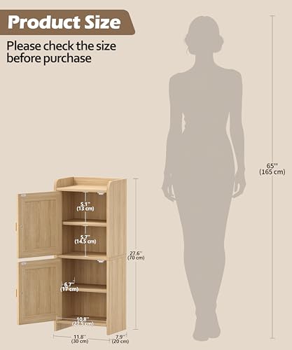 Rattan Small Bathroom Cabinet Narrow Toilet Paper Organizer Oak