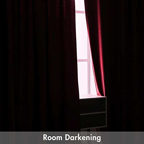 Burgundy Red Blackout Velvet Curtains Drapes 108 Inch Long 52"x108" (2 Count)