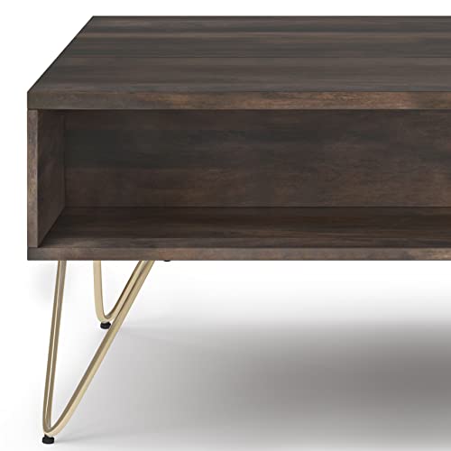 Hunter SOLID MANGO WOOD and Metal 48 inch Wide Rectangle Industrial Lift Top Coffee Table in Ebony for the Living Room and Family Room