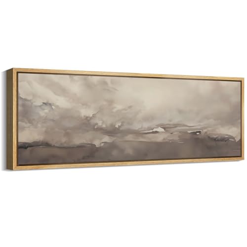 Large Framed Canvas Print Wall Art Misty Landscape Neutral Tranquil Abstract Nature Painting in Earth Tones Illustrations Decorative Colorful Multicolor for Bedroom