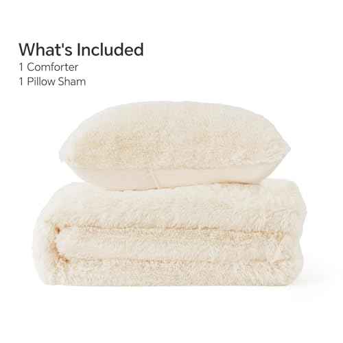 Cream White Fluffy Comforter Set Twin