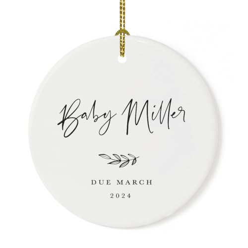 Personalized Round Ceramic Porcelain Christmas Tree Ornament Keepsake Collectible Gift for New Baby