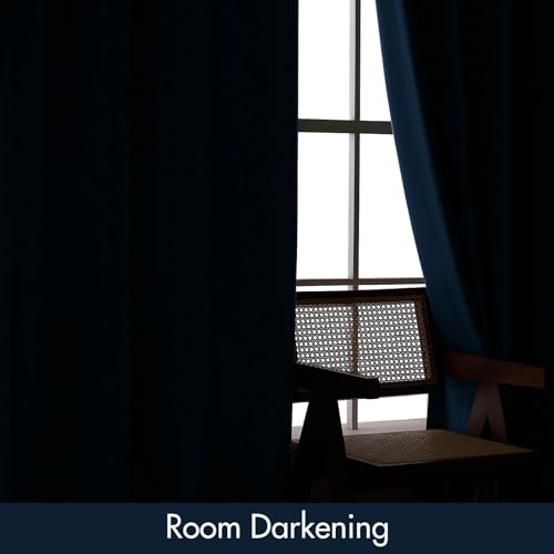 Navy Blue Blackout Velvet Curtains Drapes 96 Inch Long 52"x96" (2 Count)