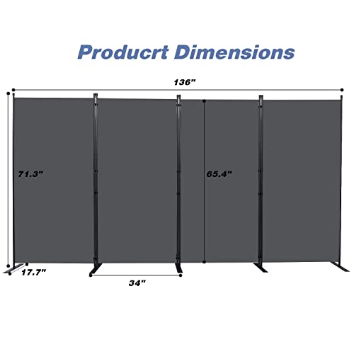 Room Divider 4 Panel Folding Privacy Screens with Wider Feet
