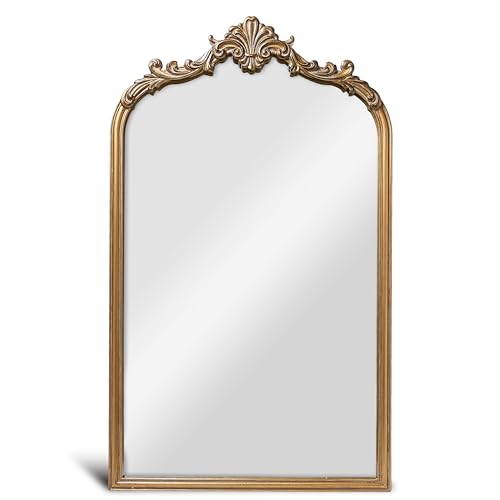 English Estate Carved Arch Wood Wall Mirror