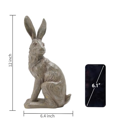 Outdoor Rabbit Garden Statue 12 Inch Grey Bunny Yard Decor