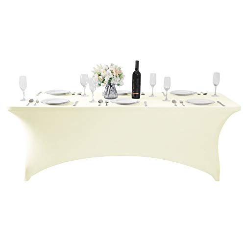 2Pack Waterproof Spandex Table Cover for 8FT Table Universal Fitted Stretch Tablecloth for Party (2 Count)