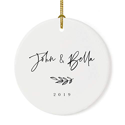 Personalized Round Ceramic Porcelain Christmas Tree Ornament Engagement Keepsake Collectible Gift