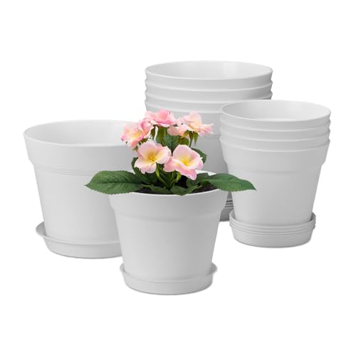 6 7.5 Inch Plastic Planters with Drainage Holes and Trays (10 Count)