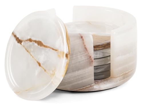Round Marble Coasters Set of 6 with Holder