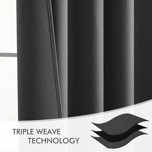 Grey Back Tab Blackout Curtains 52x120 Inch Long 2 Panels Set (2 Count)