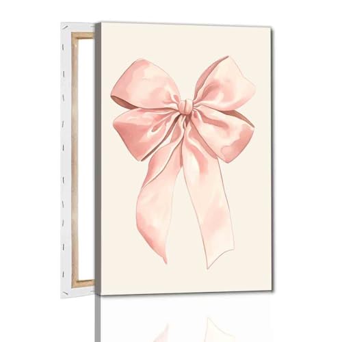 Pink Bow Painting Balletcore Girl Art Light Pink Bow Painting Preppy Aesthetic Wall Art Watercolor Preppy Coquette Posters Funky Coquette Living Room Decor 16x24inch Framed