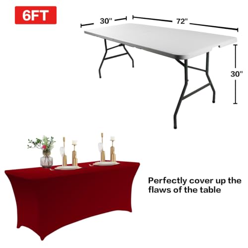 6FT Table Cloth for Rectangular Spandex Burgundy Table Cover