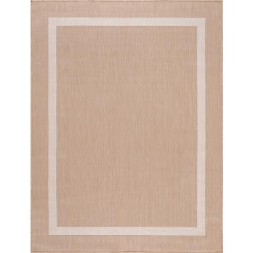 Bordered Outdoor Rug 8x10 Washable Outside Carpet for Indoor Patio Porch Waterproof Easy Cleaning Non Shedding Area Rugs Beige 8 x 10