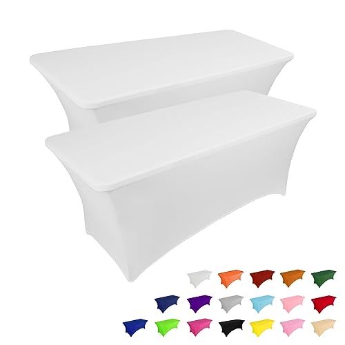 2 Pack 8FT Table Cloth for Rectangular Spandex White Table Cover (2 Count)