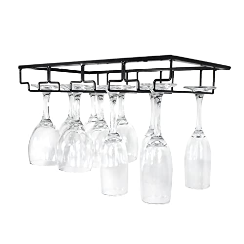 4 Rows Wine Glass Rack Under Cabinet Hanging Stemware Wine Glass Holder Under Shelf Wire Wine Glasses Racks Hanger for Bar