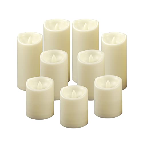 Outdoor Battery Operated Flameless LED Pillar Candles with Timer 9 Pack (9 Count)