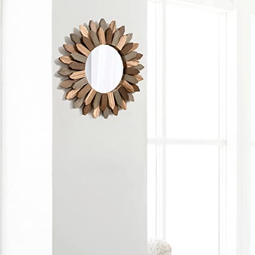 Boho Wall Decor 12 inch Decorative Mirror with Rustic Wood Sunburst Frame