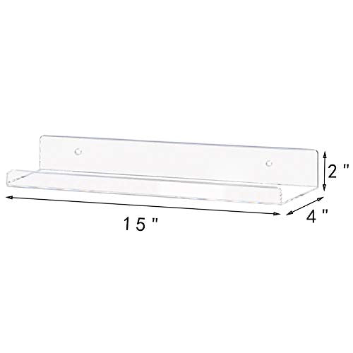 Clear Acrylic Shelves 15" Floating Wall Mount Ledge Display Bookshelf 4Pack (4 Count)