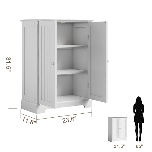 Bathroom Floor Cabinet with 2 Doors and Adjustable Shelves