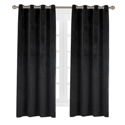 Set of 2 Heavy Velvet Flannel Blackout Window Curtains Drapes with Top Grommet Draperies Eyelet 52 inches Wide by 120 inches Long