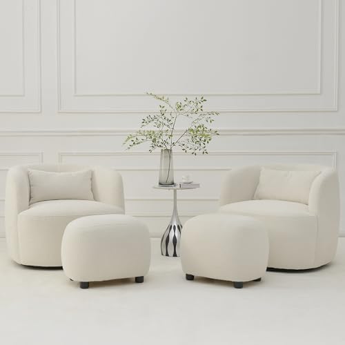 34" Wide 2 Boucle Swivel Barrel Chairs and 2 Ottomans Set (2 Count)