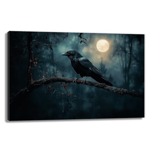 Crow Picture Wall Art Black Crow Canvas Prints Vintage Halloween Decoration Gothic Raven Art Poster Dark Academia Spooky Painting Horror Picture Home Decor