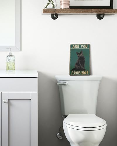 Black Cat Are You Pooping Metal Tin Sign Vintage Bathroom Decor 8x12"