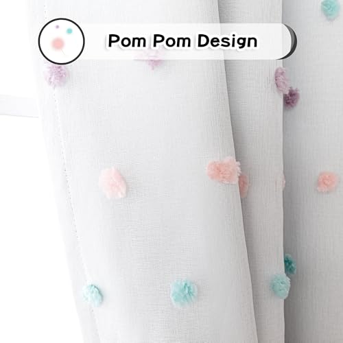 Total Blackout Curtains for Living Room 95 Inch Long 100% Light Blocking Curtains for Bedroom 2 Panels Set Privacy Protect Grommet 2 Layered Drapes with Rainbow Pom Pom Sheer 50W x 95L (2 Count)