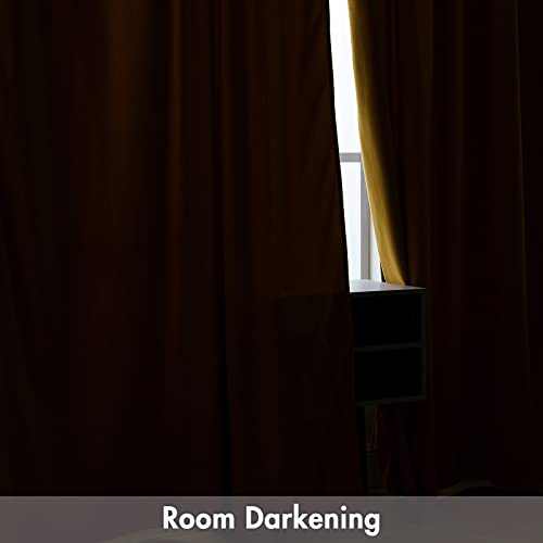 Mustard Yellow Blackout Velvet Curtains Drapes 96 Inch Long 52"x96" (2 Count)
