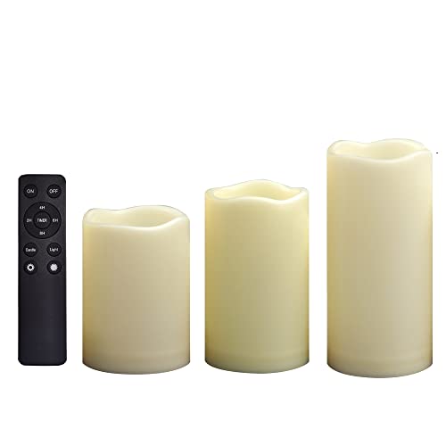 Outdoor Battery Operated Flameless LED Pillar Candles Remote Timer 3 Pack (2 Count)