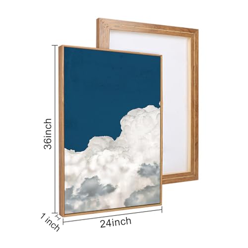 Large White Clouds Framed Canvas Wall Art Set Abstract Navy Blue Sky Natural Wall Decor Minimalist Modern Painting Artwork for Livingroom