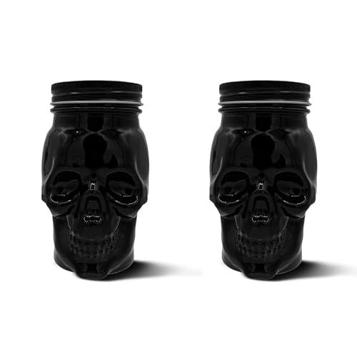 Set of 2 Skull Mason Jar Glasses with Lids (4 Count)