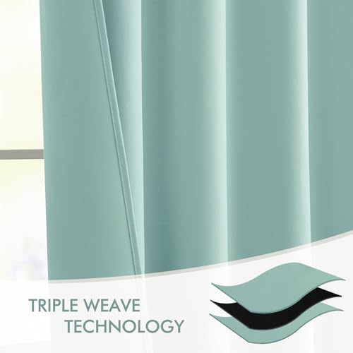 Aqua Back Tab Blackout Curtains 52x72 Inches Long 2 Panels Set