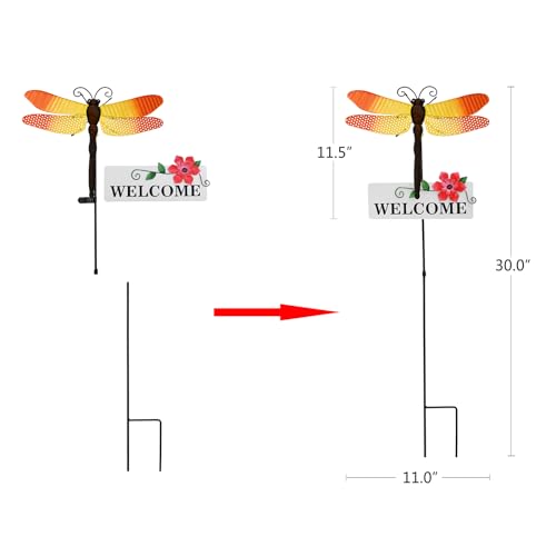 30" H Metal Dragonfly Garden Stake Decorative Yard Stakes Art Ornaments Welcome Sign for Outdoor Patio Lawn Porch Pathway Decor
