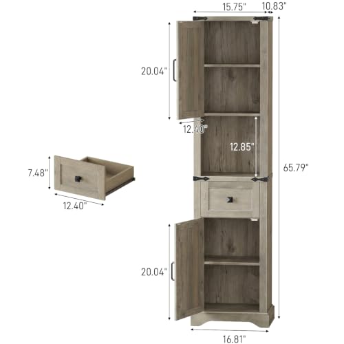 66" Tall Farmhouse Bathroom Storage Cabinet with Barn Door