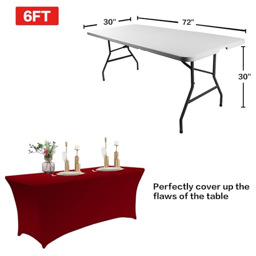 2 Pack 6FT Table Cloth for Rectangular Spandex Burgundy Table Cover (2 Count)