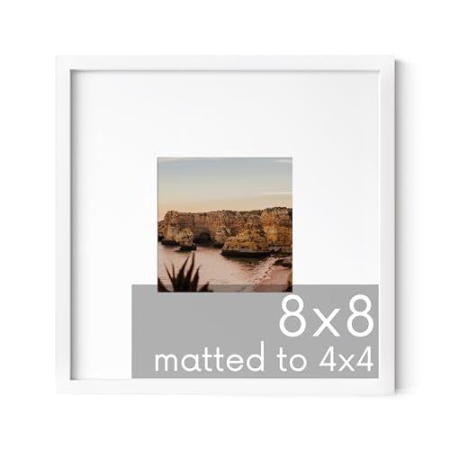 8x8 White Metal Frame Matted to 4x4
