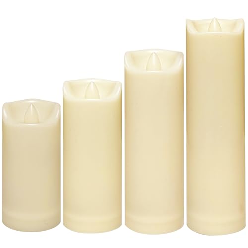 Outdoor Battery Operated Flameless LED Slim Pillar Candles with Timer 4 PCS (4 Count)