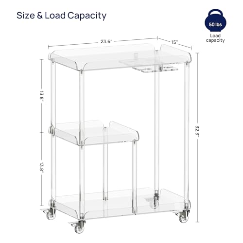 Acrylic Bar Cart with 4 Lockable Wheels