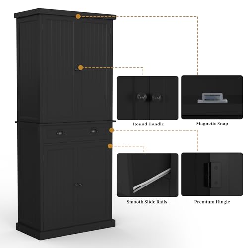 72" Tall Freestanding Pantry & Kitchen Storage Cabinet