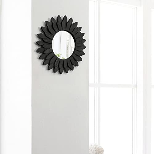 Black Wall Decor Wall Mirror 12 inch Boho Wall Decor Wood Decorative Mirror for Room Decor Home Decor for Bedroom Living Room Bathroom Kitchen Black