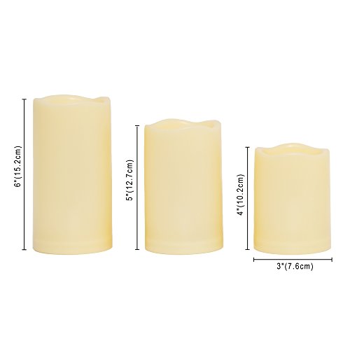 Outdoor Battery Operated Flameless LED Pillar Candles Remote Timer 3 PCS